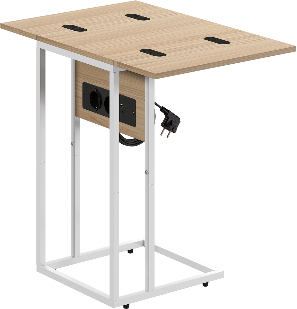 Homona Bijzettafel - Met oplaadstation en klapbaar blad - 39 x 29 x 57 cm - Houtkleur/Wit