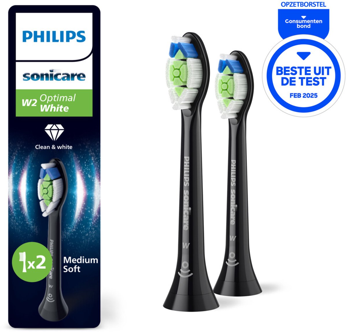 Philips Sonicare - Opzetborstels W2 Optimal White Zwart HX6062/88 - 3 x 2 stuks - Voordeelverpakking