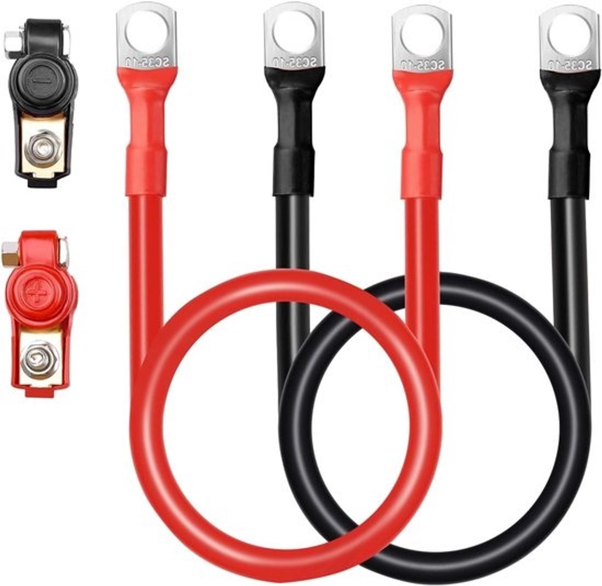 Batterijkabelset van 60 cm, 5 AWG en 12V, met koperen oogjes, rood en zwart