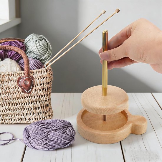 Houten Wolhouder en Unwinder - Draaibare Wol Reel voor Breien en Haken - Compacte Organisator voor DIY Creaties en Handwerken — afbeelding 3