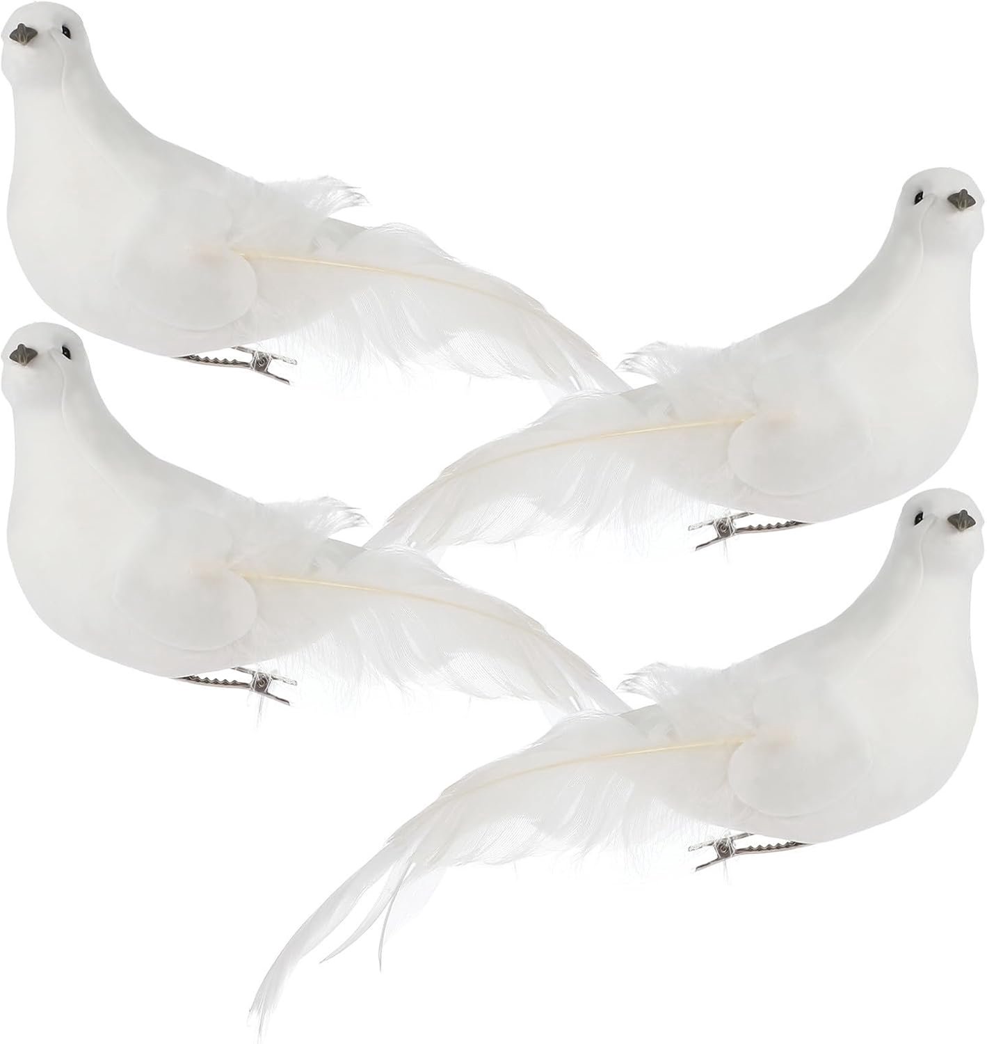 4 Stuks Delige Realistische Witte Duiven met Clip Lichte Schuimversie Kunstvogels met Veren Decoratieve Vredesduifornamenten voor Kerstboom Tuin Bruiloft DIY Bloemstukken