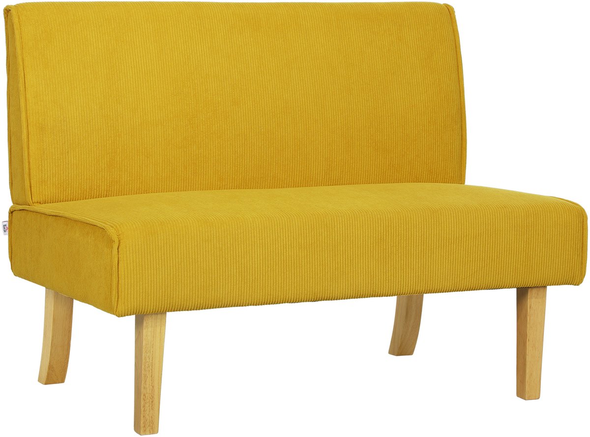 Homona Tweezitsbank - Van corduroy - Met houten poten - 110 x 62 x 85 cm - Geel
