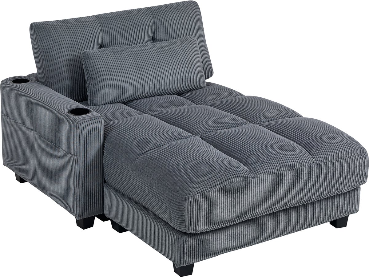 Homona Slaapbank - Met becherhouders, kussens en lendenkussen - 114 x 147 x 86 cm - Donkergrijs