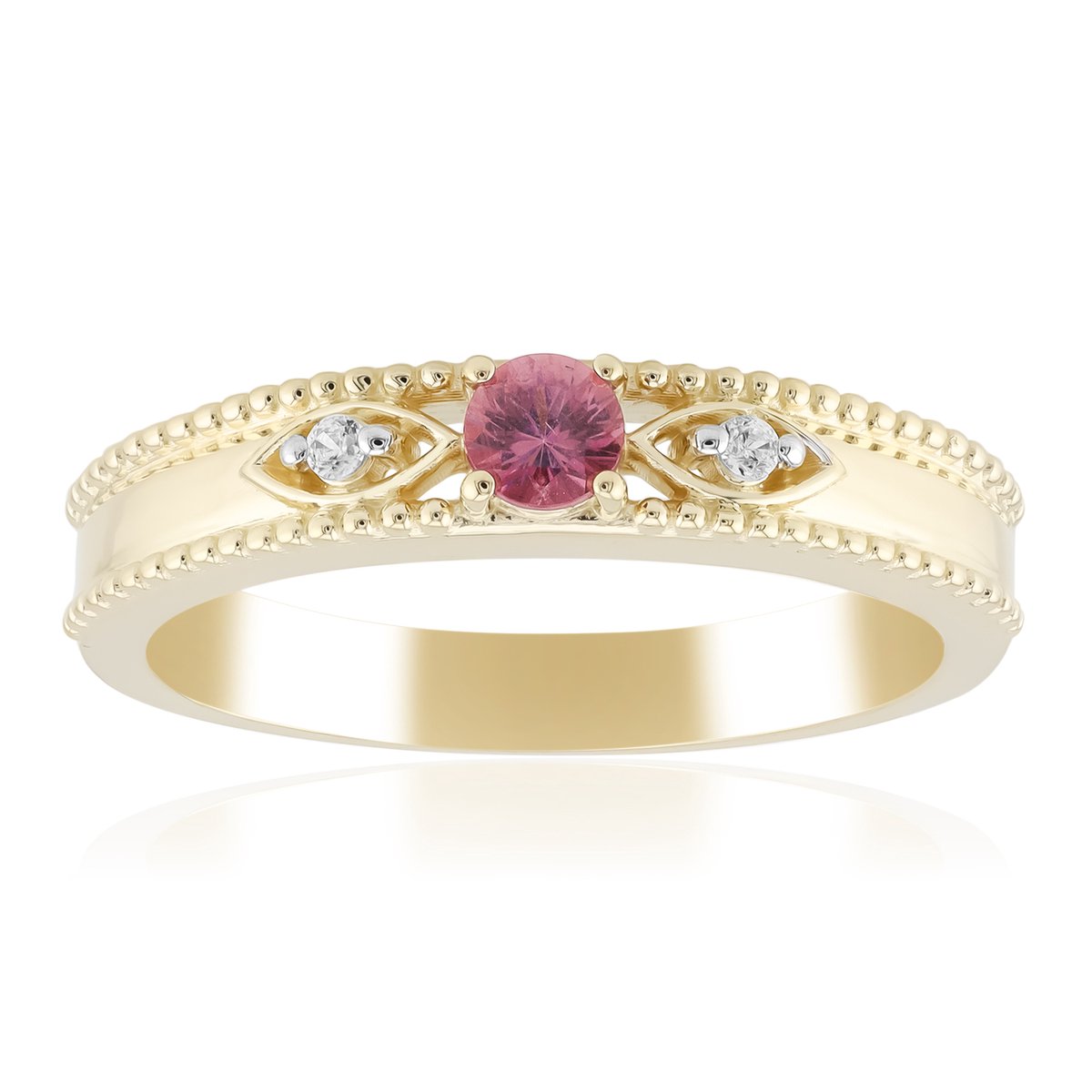 Cavill - Elegante 9 Karaats Geelgouden Ring met 0,179 ct Padparadscha Saffier uit Malawi - Ring met Roze Saffier en 0,037 ct Zirkonen Tanzania