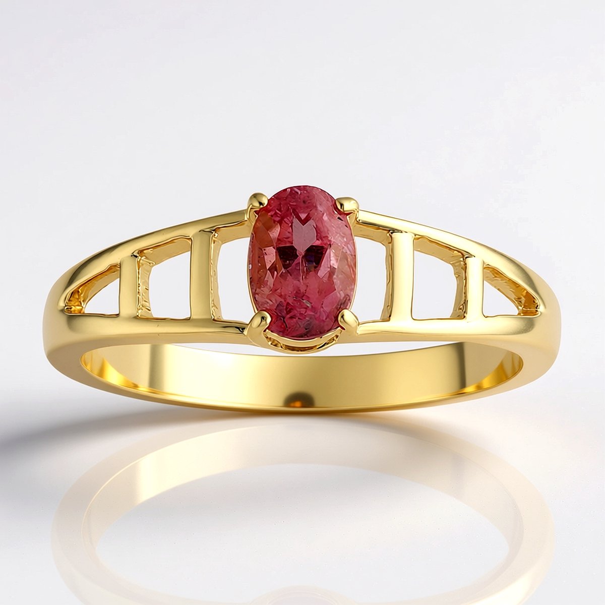 Cavill - Gouden ring 9-karaats met Pezzottaiet ovale edelsteen 0,46 ct uit Madagaskar - elegante, moderne ring met open zetting geelgoud