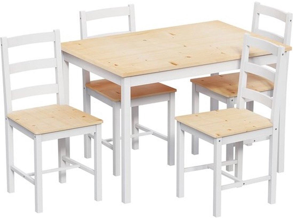 Eettafel - Stoelen - Keukenset - Samen eten - Compact ontwerp - 4-zits - Wit - Grenen