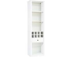 Vitrinekast Met LED Verlichting - Smalle Hoge Open Kast Met 12 Opbergvakken En Lade - Wijnkast Voor Woonkamer, Keuken Of Eetkamer - MDF Wit