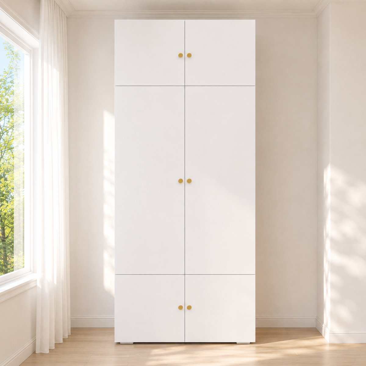 Clruro Kledingkast - 90 x 50 x 200 cm - Hangroede en 5 Vakken - Spaanplaat - Wit