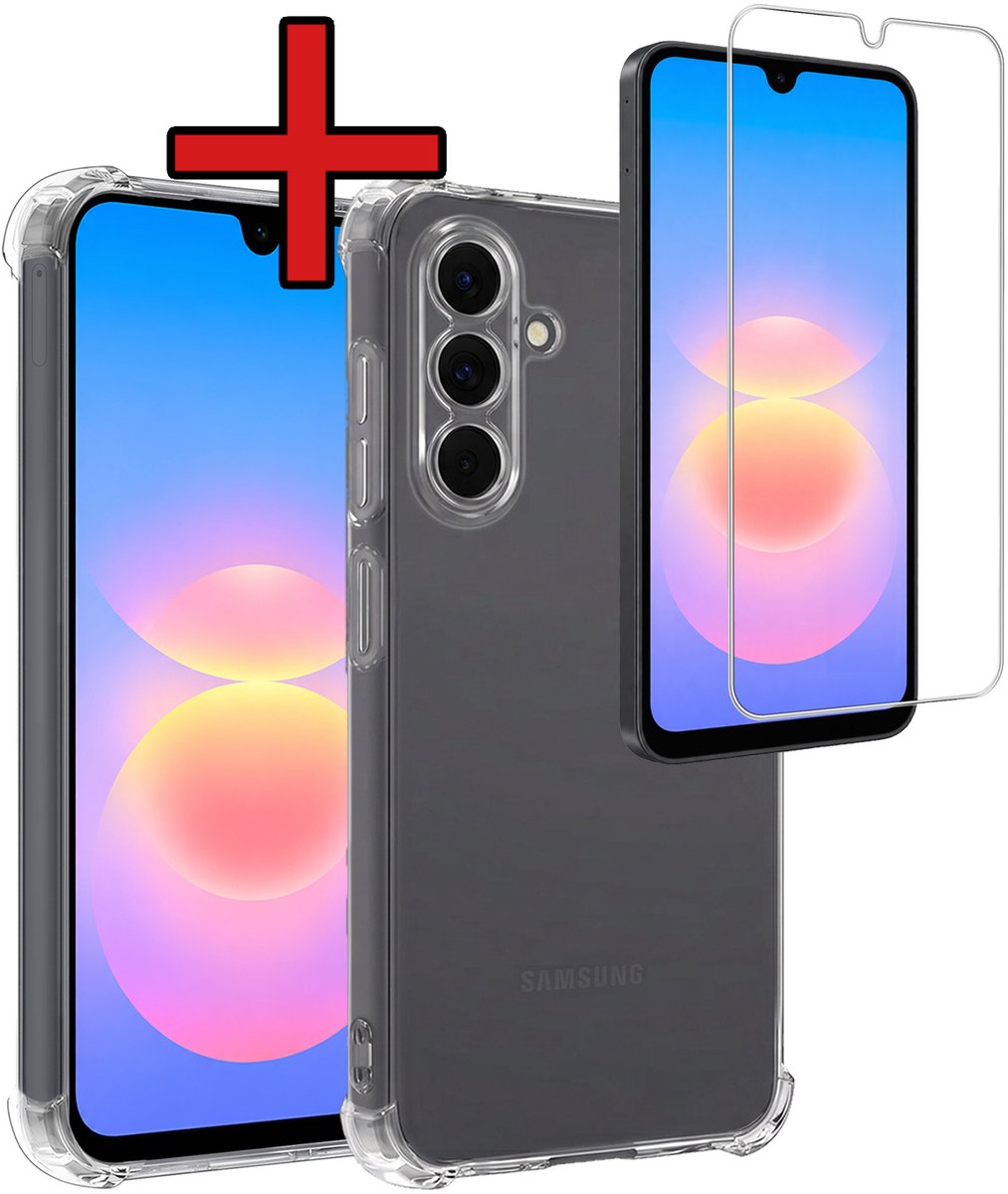 Hoesje - Met Screenprotector - Geschikt voor Samsung Galaxy A18 - Sterk & Shockproof - Back Cover - Siliconen Case - Telefoon Hoes - Shock Proof - Telefoonhoes - Transparant