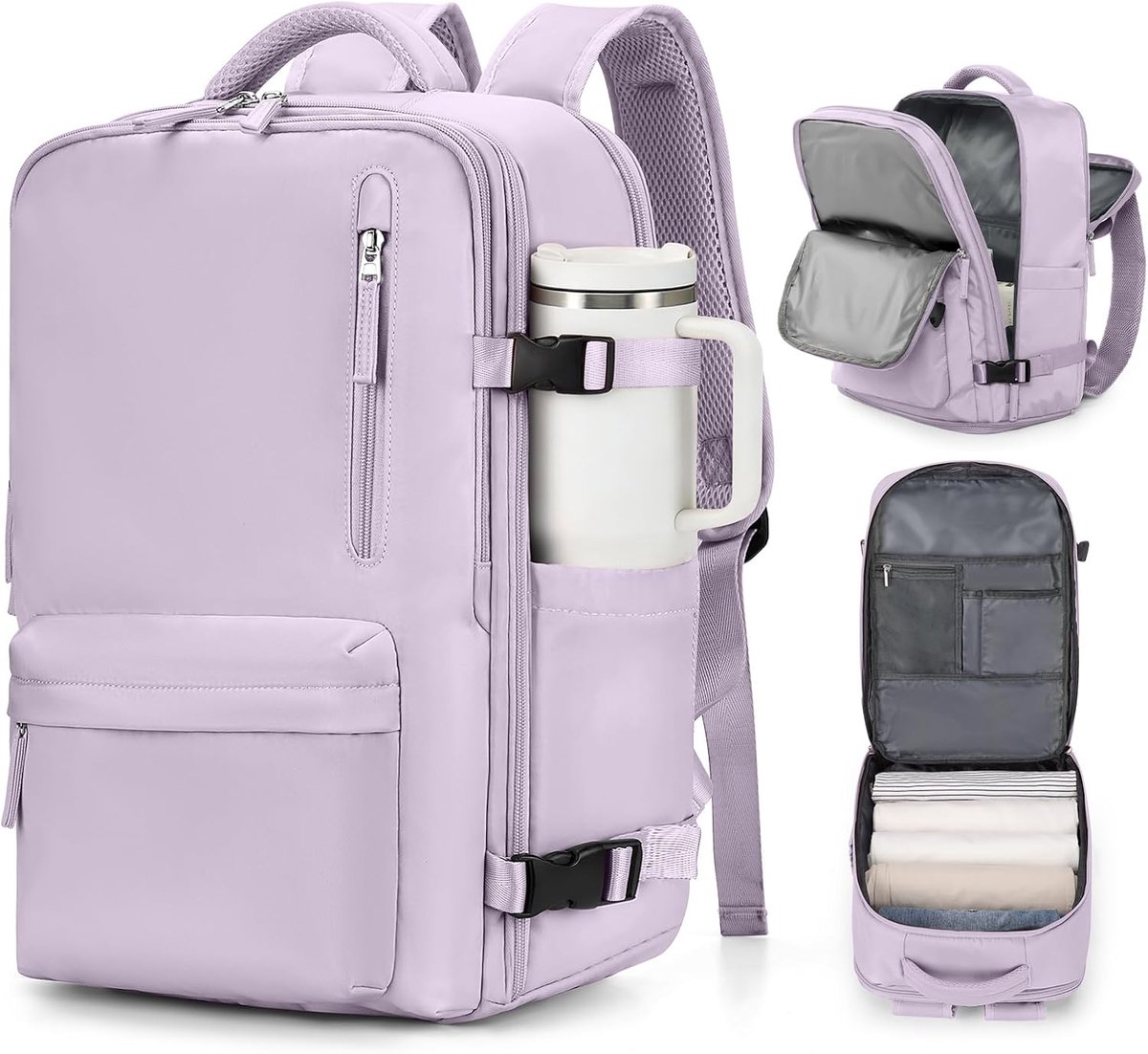 Reisrugzak - Handbagage - Rugzak - Rugzak met grote capaciteit - Ontwerp van USB-interface - 30×45×26 cm - Stevig en duurzaam - Meerdere vakken - Waterdicht - Geschikt voor reizen, werk en zakenreizen - Reistas voor Dames en Tieners - Paars