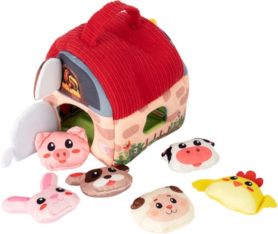 Baby Boerderij Knuffelset met Schuur - 6 Pluche Dieren met Rammelaars Knispergeluid Spiegel - Montessori Sensorisch Speelgoed voor Motoriek Zintuigen - Kraamcadeau & Sinterklaas Surprise - 6-36 Maanden — afbeelding 2