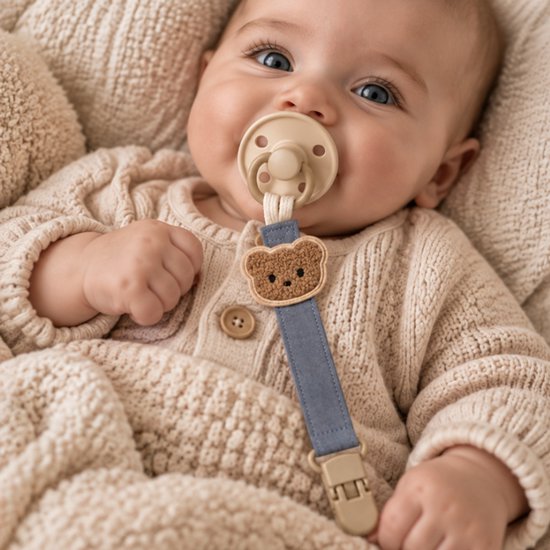 Speenkoord Teddy Blauw - Beer - Fopspeenkoord - Speenketting - Speenkoorden - Jongen - Meisje - Met Clips - Kraamcadeau - Babyshower - Baby - Speenhouder - Cadeau - Stoffen Speenkoort van Little Lemonade — afbeelding 5