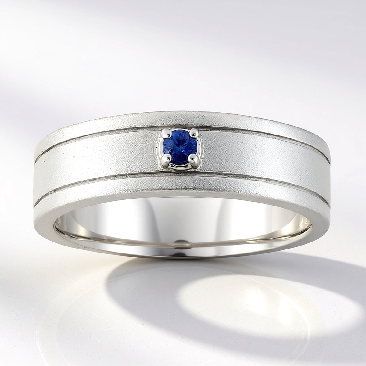 Cavill - Zilveren Ring met 0,033 ct Benitoiet Rond - 925 Sterlingzilver Gerhodineerd - Moderne Ring met Bezelzetting - Blauwe Edelsteen uit VS