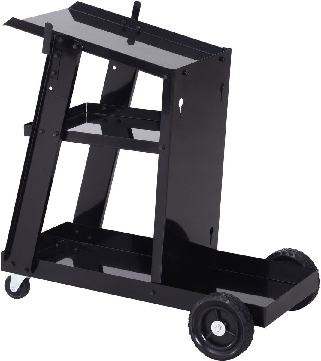 3-laags mobiele laswagen met 4 wielen, gasfleshouder en veiligheidskettingen, draagvermogen 50 kg, zwart