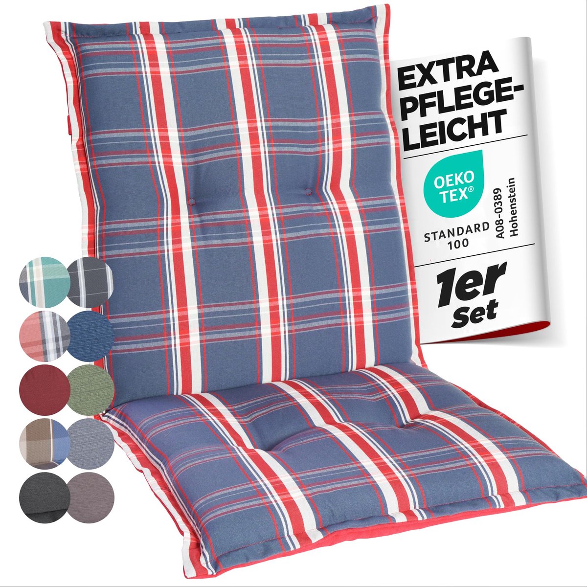 Tuinstoelkussen van polyester, 6 cm dik, met lage rugleuning