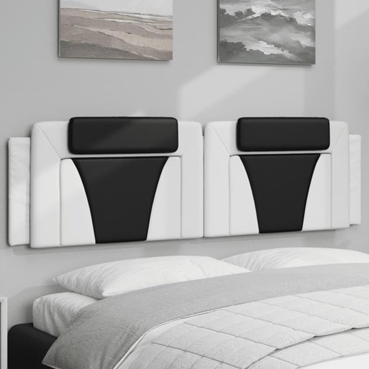 Hoofdbordkussen voor bed - Rugkussen voor wand - Verhoogd comfort - Duurzaam kunstleer - 180 cm breed - Wit-zwart