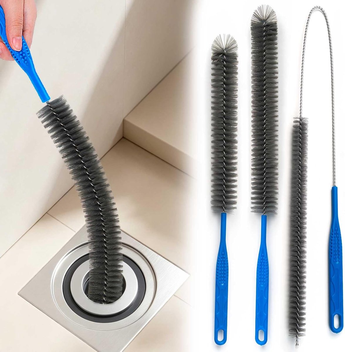 Ontstoppingsborstel - Lange Flexibele Buisborstel voor het Reinigen van Afvoer, Wastafel en Douche - Buisreiniger voor Keuken en Badkamer - Ook geschikt voor Koelkastspiraal en Overstortgat