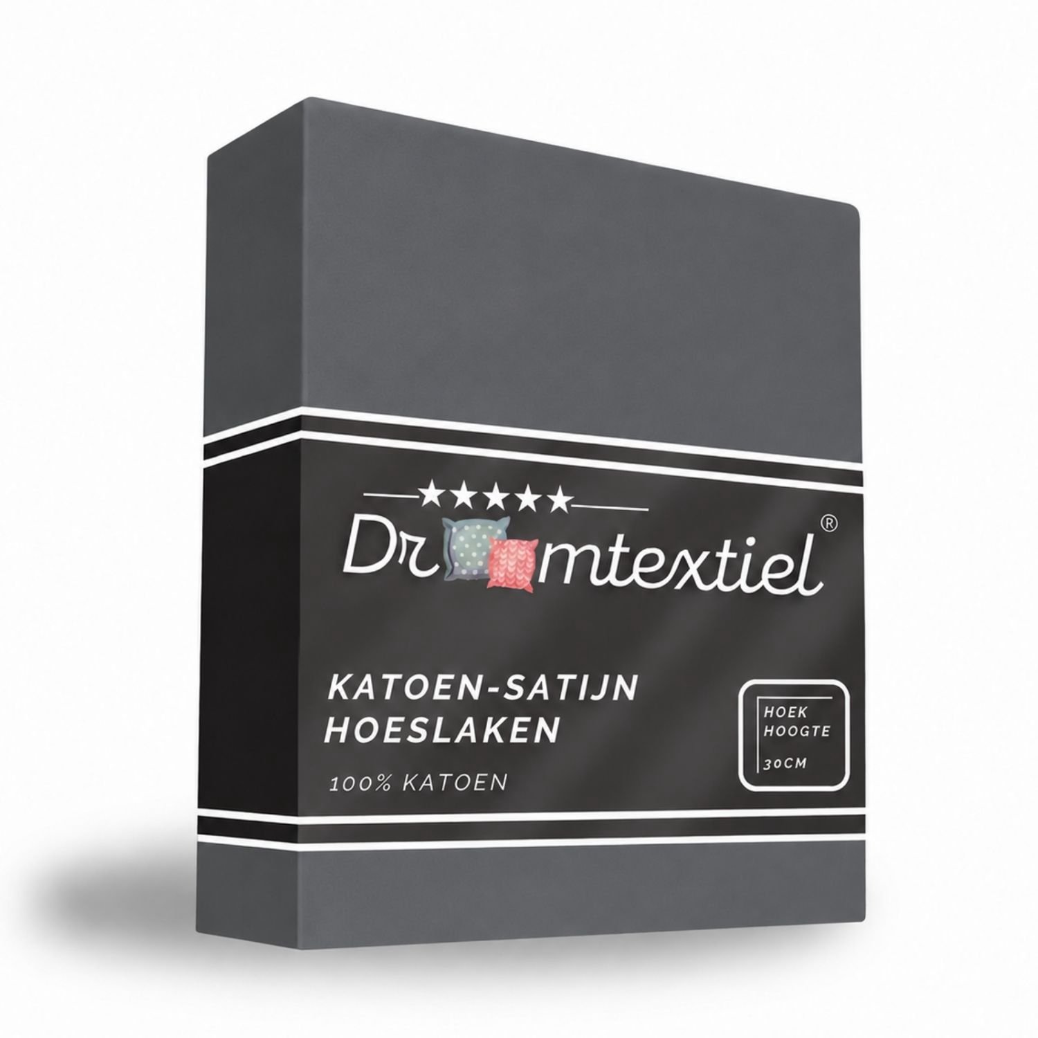 Droomtextiel Hoeslaken Katoen-Satijn - Antraciet - 180x200 cm - Hoogwaardige Kwaliteit - Super Zacht - Hoge Hoek