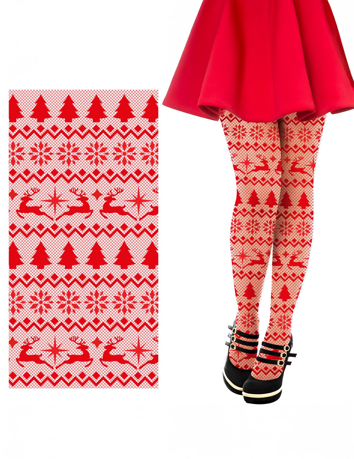 GUIRMA - Rode netpanty met kerstmotieven voor volwassenen