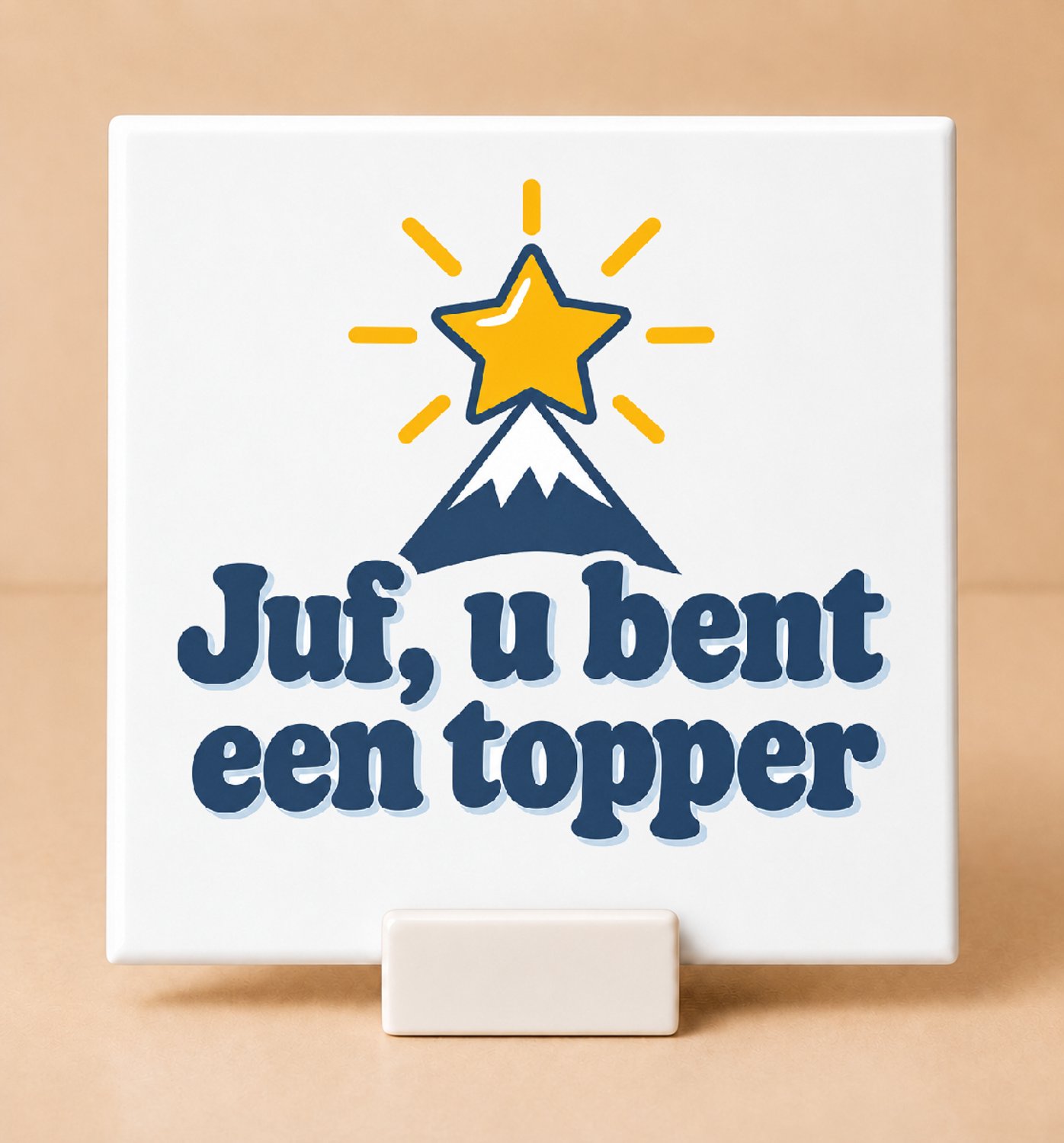 Bedruk King Vintage jaren 70 retro 'Juf, u bent een topper' Tegel – Sfeervolle bedanktegel voor Dag van de Leraar - 15 x 15 cm met houder Wit