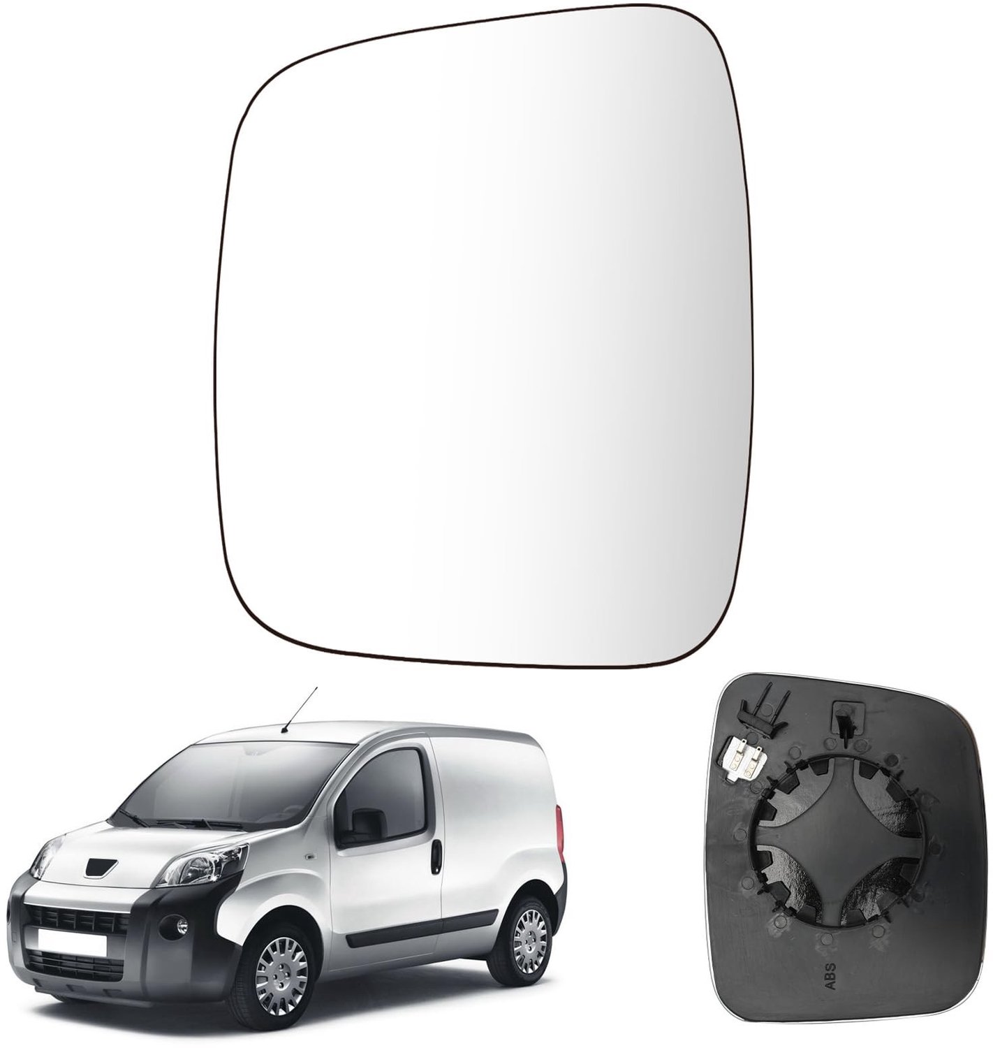 Spiegelglas Links Verwarmd met Draagplaat voor Qubo Fiorino Nemo Bipper 2008-2020