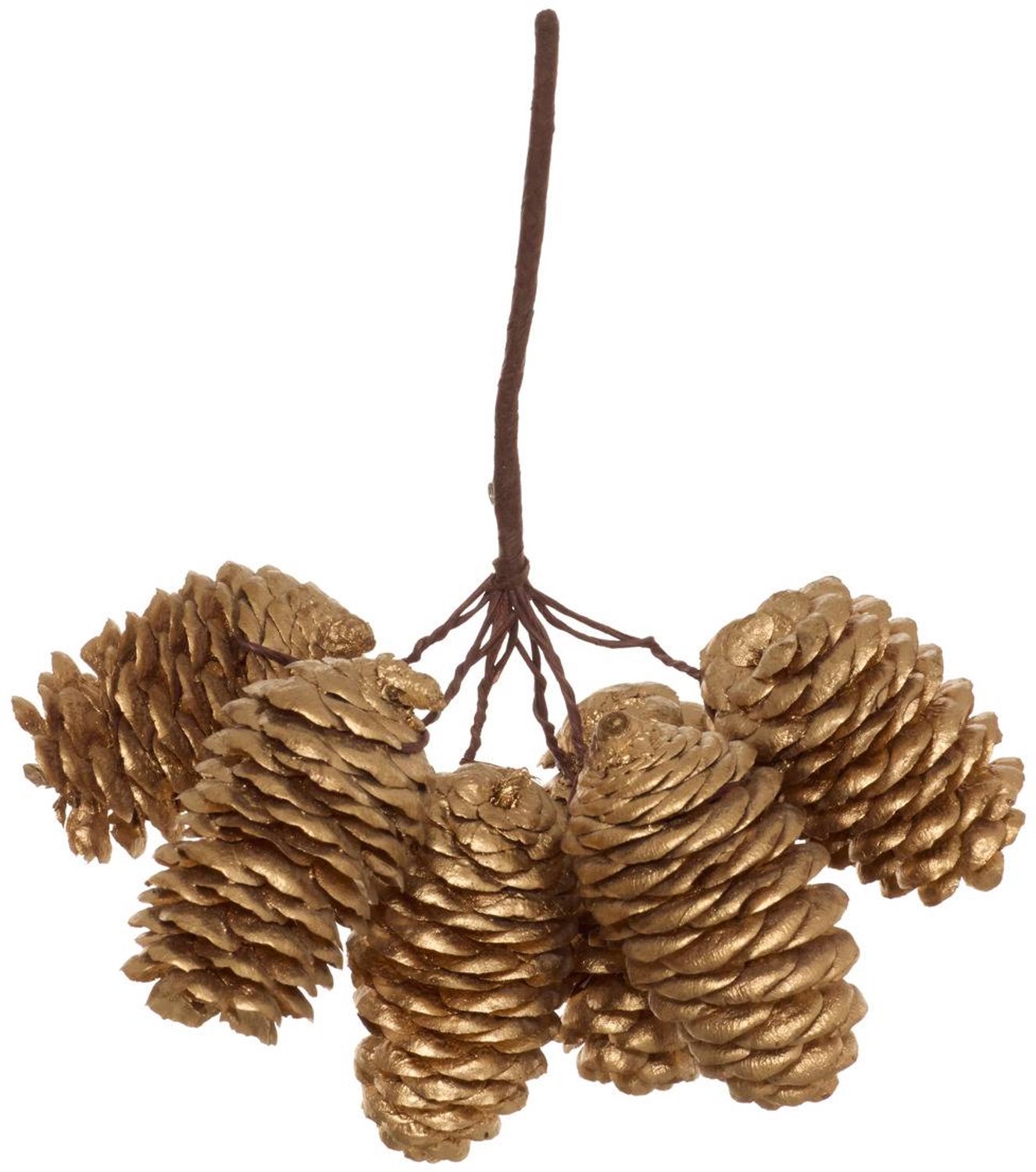 Atmosphera Créateur d'intérieur® Hangdecoratie van sparrenhout met lange tak en gouden dennenappel, 13 cm Dore