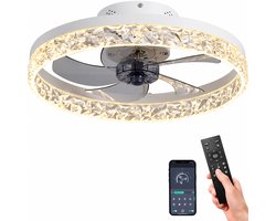 Lichtendirect- Plafondventilator met verlichting - Wit- Smart Lamp - 6 Standen Ventilator – Plafonniere Keuken Lamp - Woonkamerlamp - Dimbaar met afstandsbediening- APP functie-