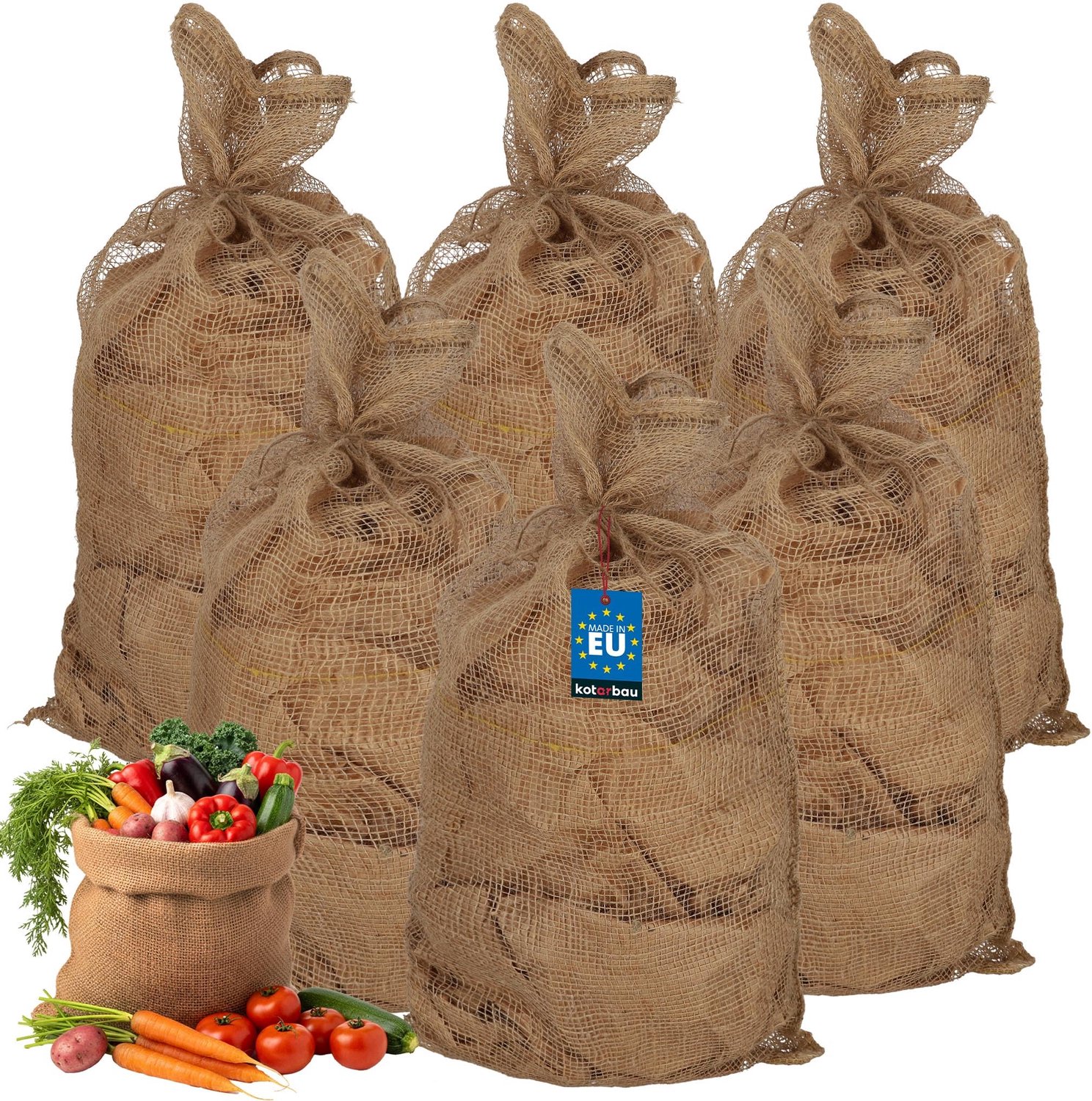 KOTARBAU® Universele Jute Zak 45 x 95 cm - Aardappelzak Set van 6 - Tuinafvalzak - Zak voor Bladeren - Planten en Uien - Natuurlijk