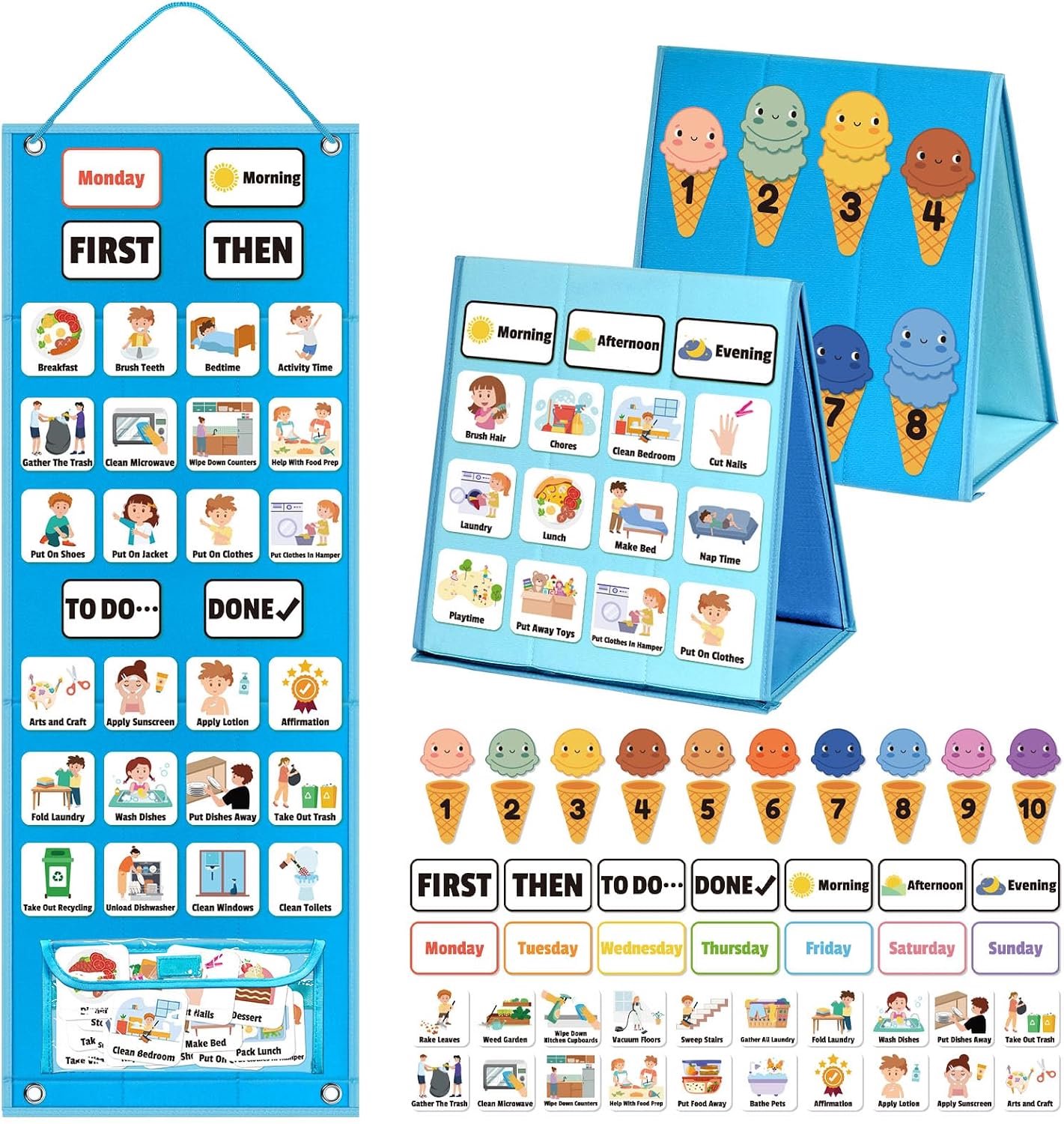 Kinderen kalender - 141 communicatiekaarten - veilig vilt - visuele planner voor dagelijkse routine - Vemera