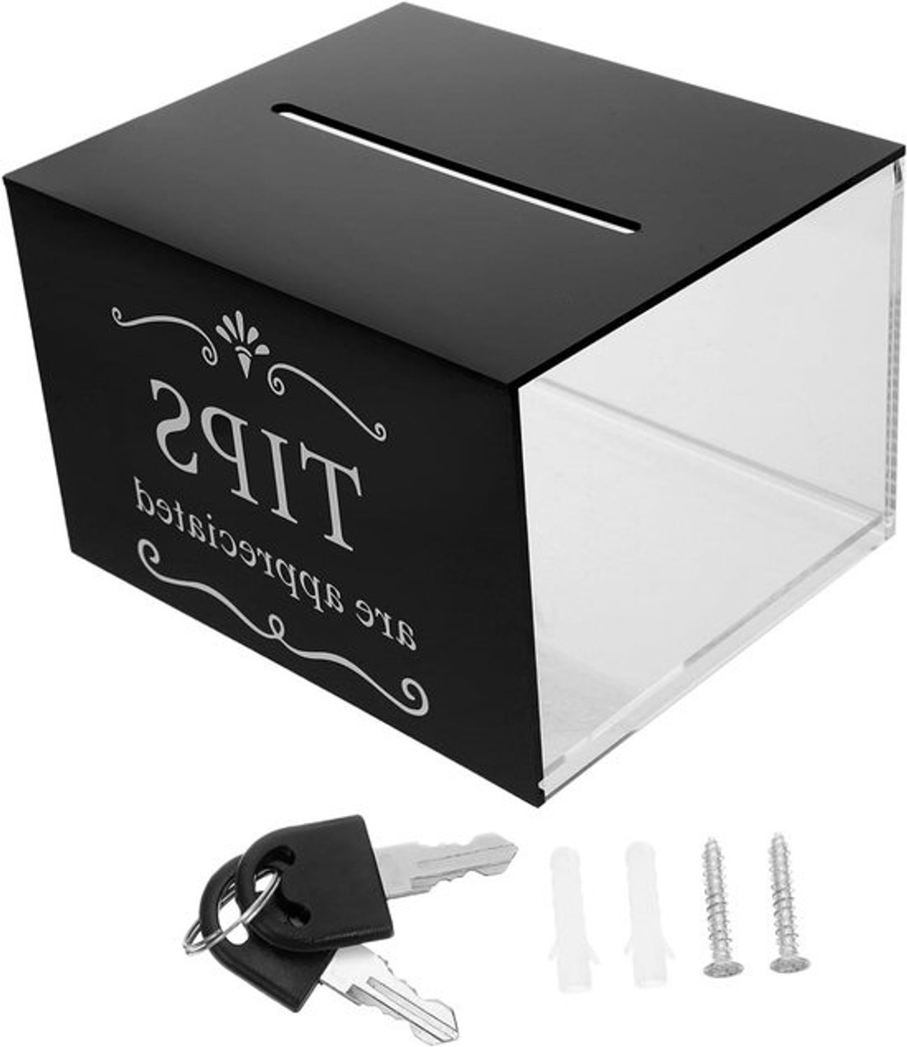 Transparante spaarkluis - Donatiebox en geldkistje - Geld inzamelen - Met slot - 15 x 12.5 x 10 cm - Zwart