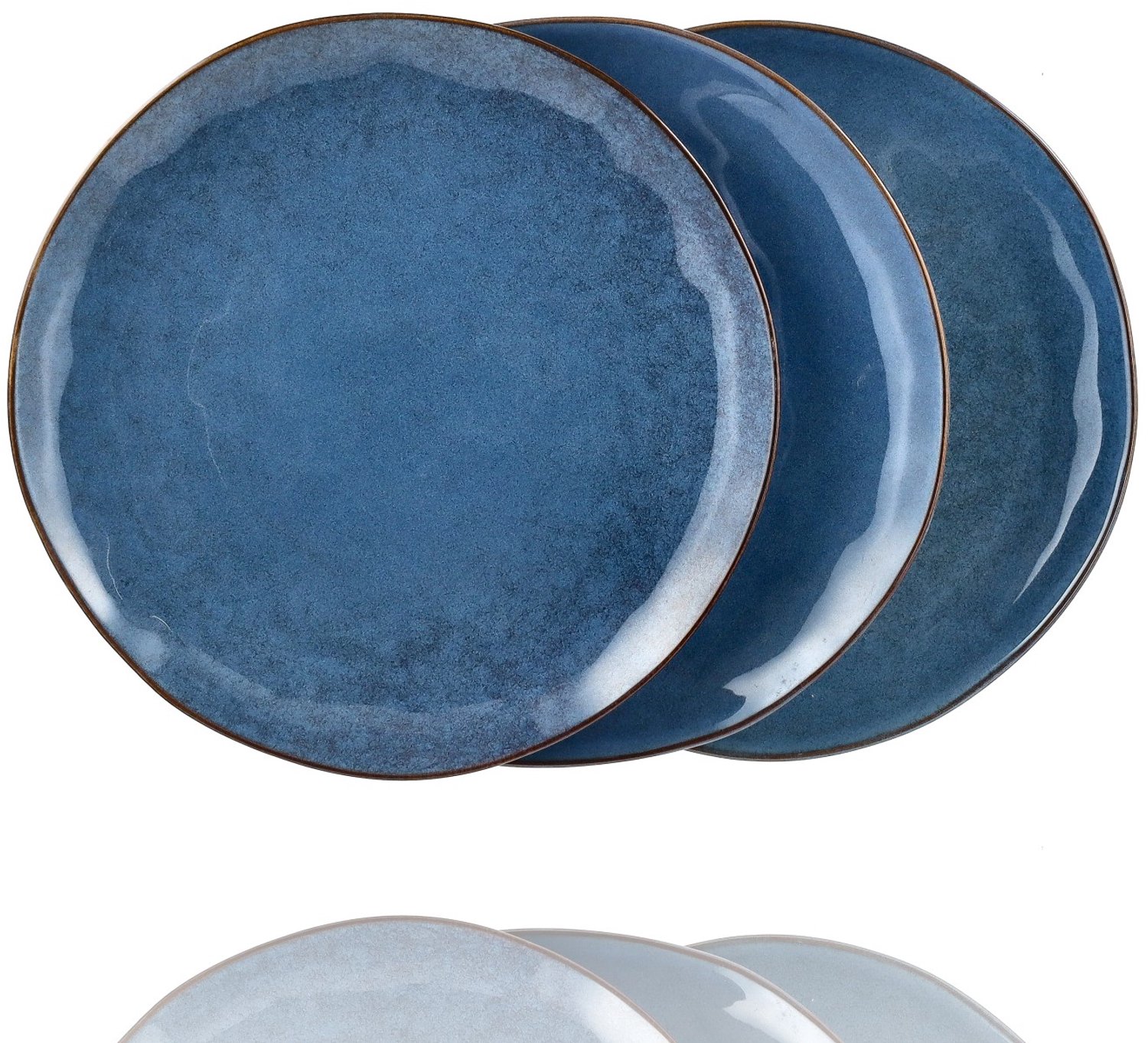 Dinerborden Set van 3 – Blauwe Keramische Borden 27,4 cm – Bordenset Blauw met Opstaande Rand – Glanzende Borden voor Diner en Horeca
