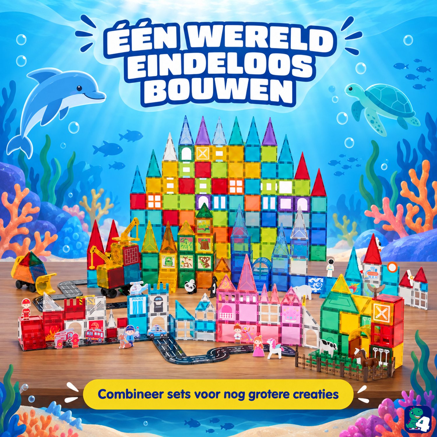 Fits4Kids® Magnetic Tiles 56 Stuks - Magnetische Bouwtegels - STEM Speelgoed voor Creatief Bouwen - Magnetisch Speelgoed - Magna Bouwstenen - Frozen Constructions - 3 4 5 6 7 8 9 Jaar — afbeelding 9