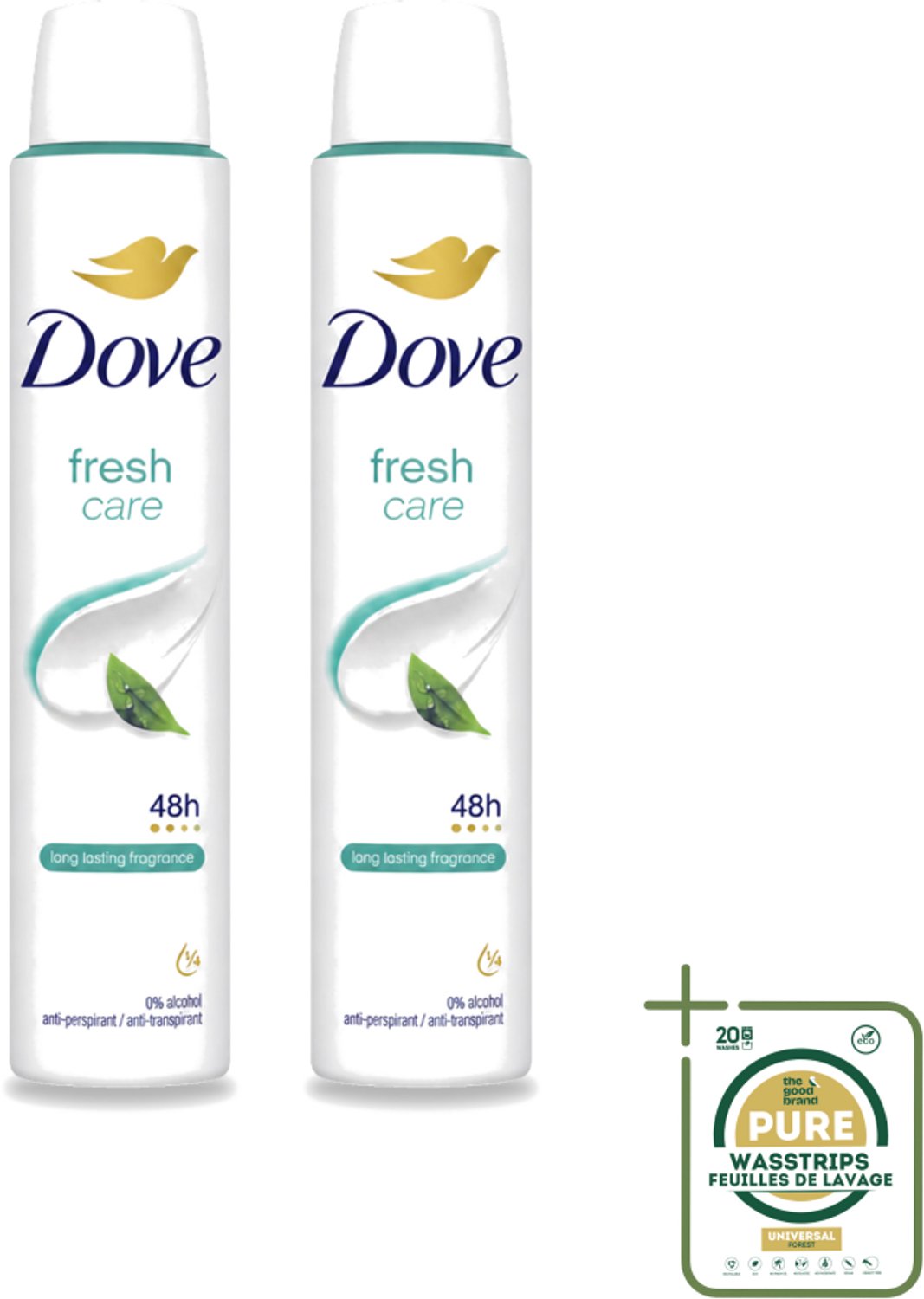 2 x Dove – Deodorant Spray – Fresh Care – 200 ml - Wasstrips - Anti-transpirant Spray - Zweetvermindering - Geurvermindering - Fris - Oksel