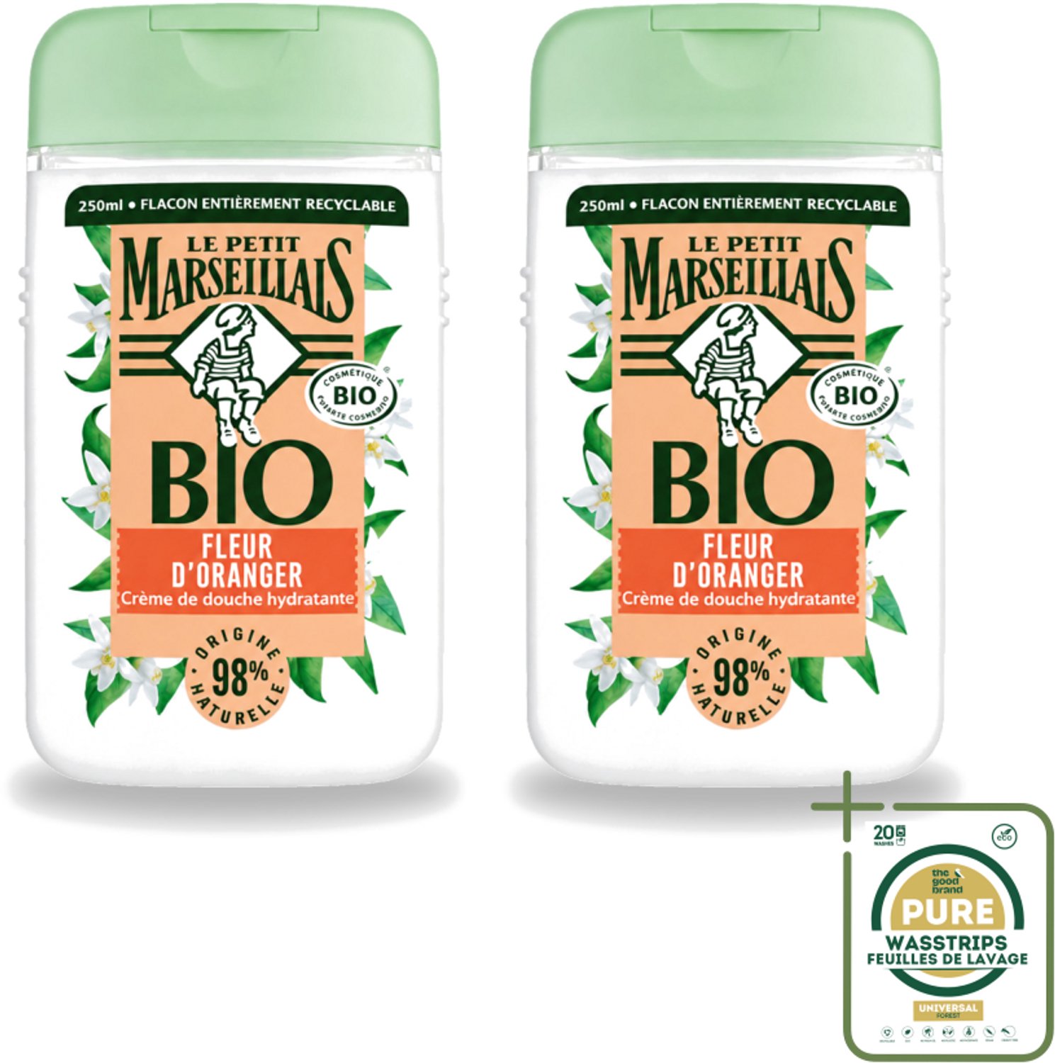 2 x Le Petit Marseillais – Douchegel – Fleur d’Oranger – 250 ml - Wasstrips - Douchegel Oranje Bloesem - Oranje Bloesem Geur - Natuurlijke Douchegel - Zachte Reiniging - Huid Verzorging