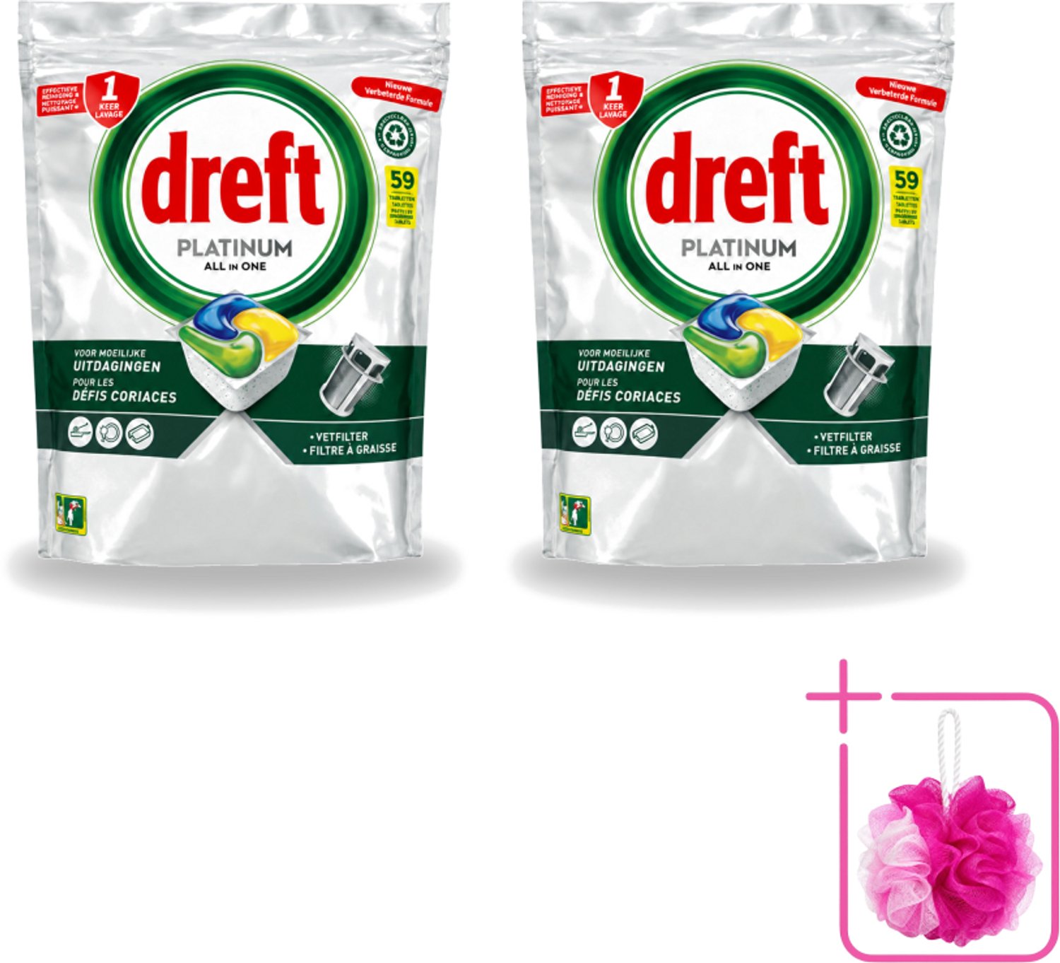 2 x Dreft – Vaatwastabletten – All-in-One Platinum – Lemon – 59 Tabletten - Bulkverpakking - Vaatwastabletten - Vaatwasser