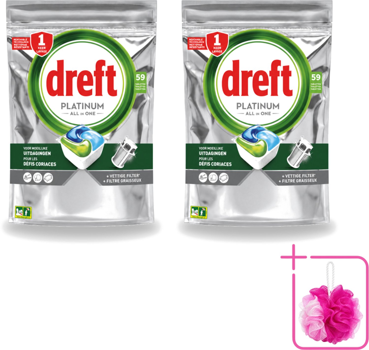 2 x Dreft – Vaatwastabletten – Platinum All-in-One Original – 59 Tabletten - Bulkverpakking - Vaatwastabletten - Vaatwasser