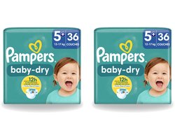 2 x Pampers – Luiers – Baby-Dry Maat 5+ (12-17 kg) – 36 Luiers - Voordeelverpakking - 2 stuks
