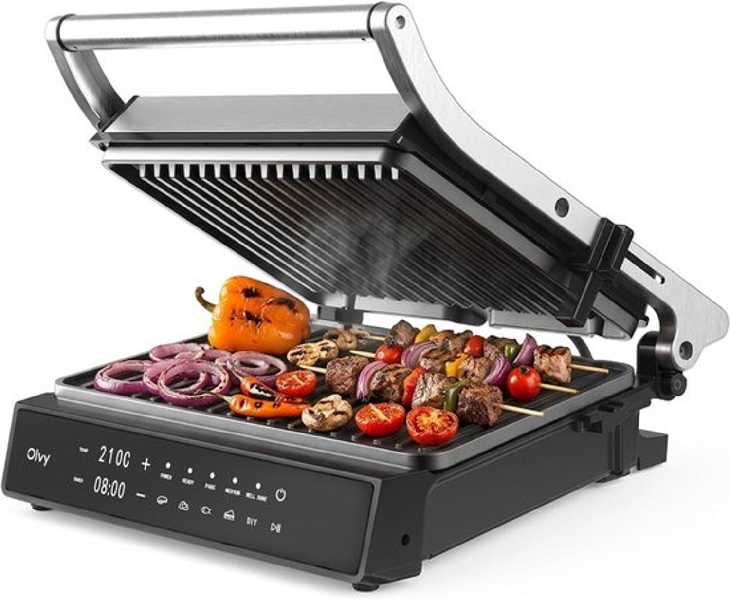 Contactgrill - Grillplaat voor panini - Maaltijden snel bereiden - 5 automatische programma's - 2000 watt - Zwart