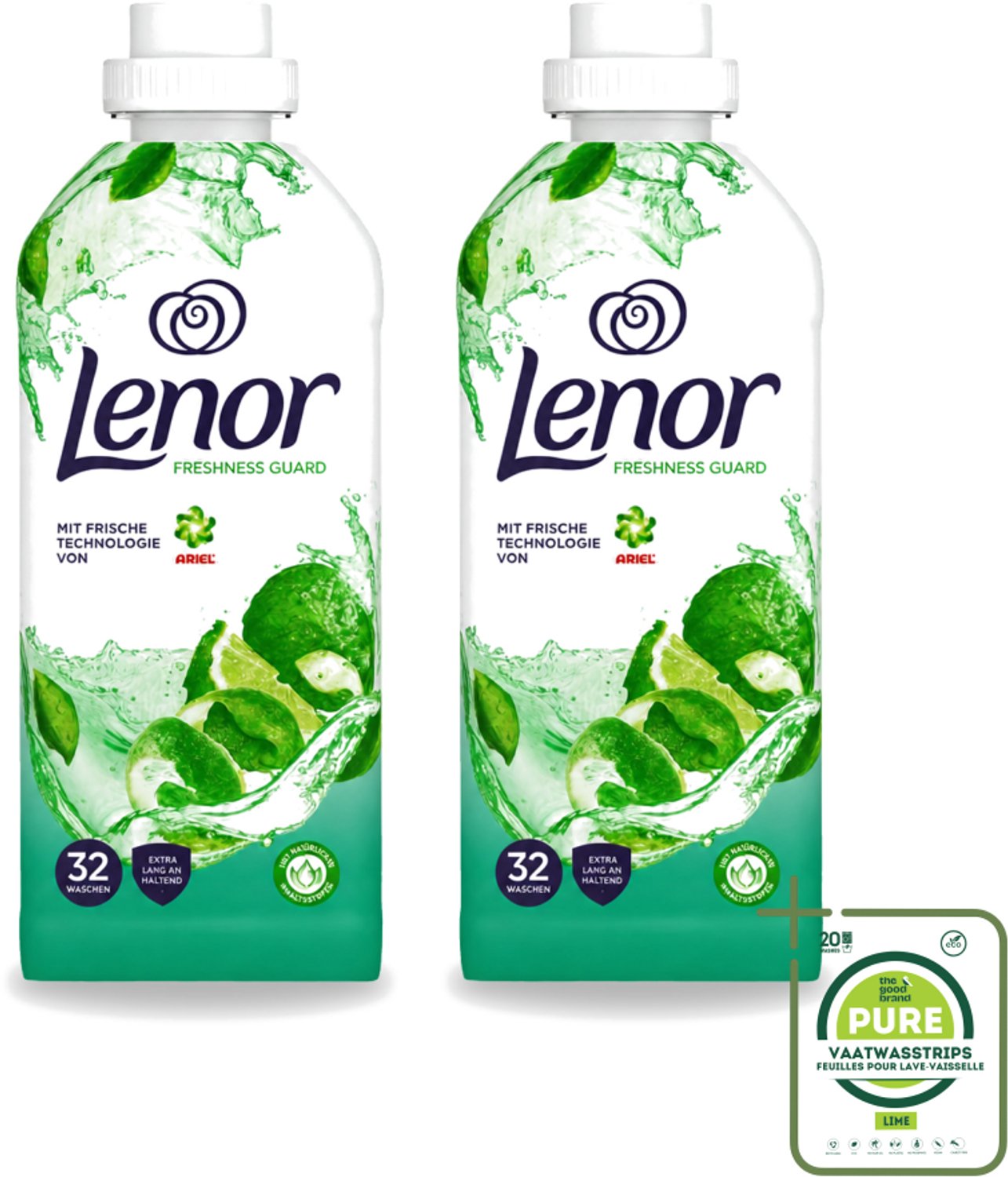 2 x Lenor – Wasverzachter – Freshness Guard – 32 Wasbeurten – 800 ml - Grootverpakking - Vaatwasstrips - Wasverzachter - Frisheid - Geur - Geurprofiel - Geurtjes