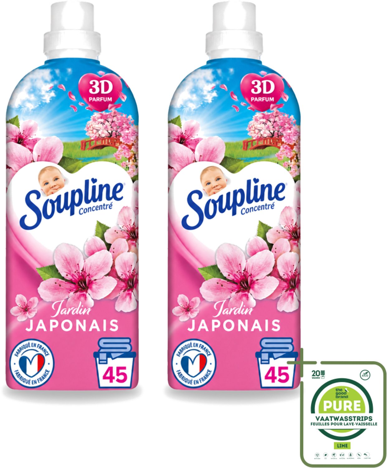 2 x Soupline – Wasverzachter – Japanse Tuin – 950 ml - Grootverpakking - Vaatwasstrips - Wasverzachter - Zachte Wasgoed - Geur - Japanse Tuin - Rustgevende Geur