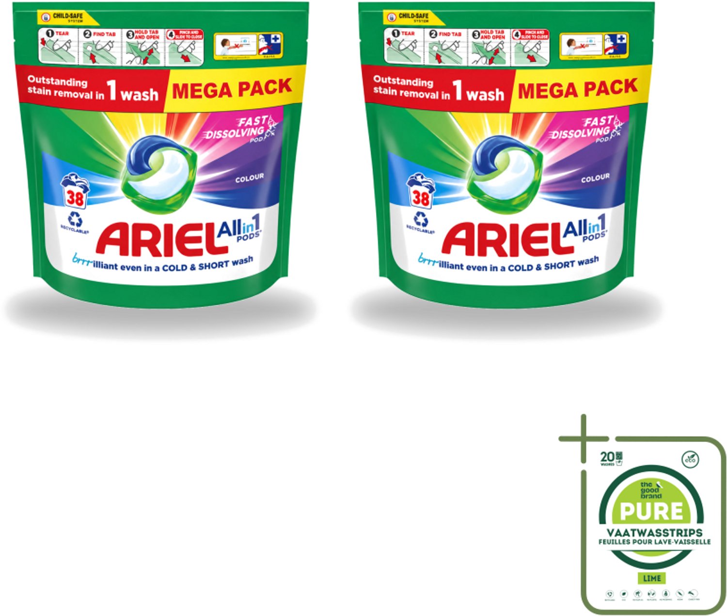 2 x Ariel – Pods All-in-1 – Color – 38 wasbeurten - Grootverpakking - Vaatwasstrips - Kleurbehoud Wasmiddel - Gekleurde Was - Ariel Pods Color - Wasmiddel Voor Gekleurde Kleding - Kleurvervaging Voorkomen