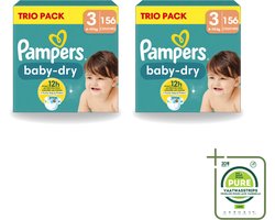 2 x Pampers – Luiers – Baby-Dry Trio Pack Maat 3 (6-10 kg) – 156 Luiers - Grootverpakking - Vaatwasstrips - Baby Luiers - Droge Luiers - Anti-lek Luiers - Baby Droogheid - Nachtluier