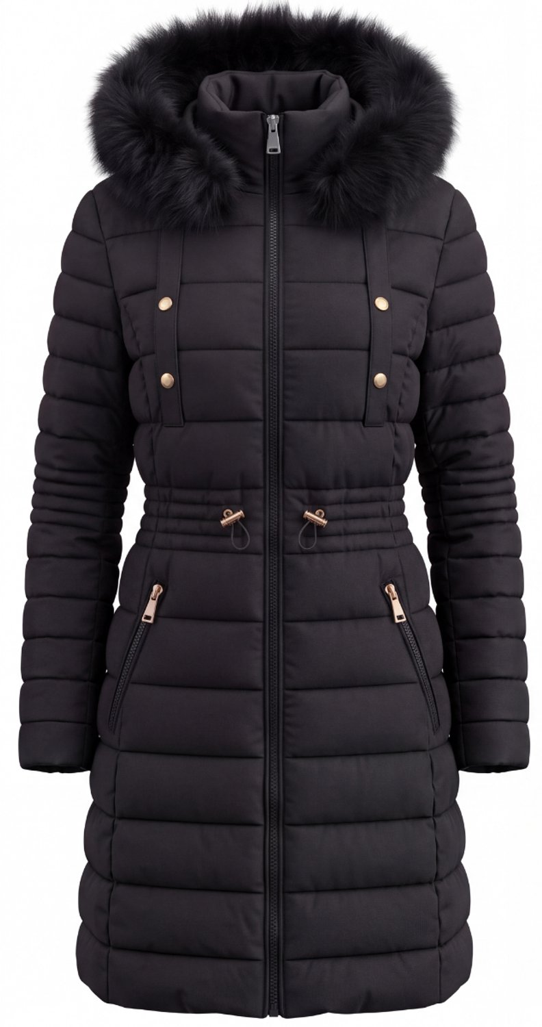 Wulux® Winterjas Dames - Gevoerde Binnenzijde - Parka Jas - Met Capuchon - Met Ritszakken - Zwart - Maat 3XL