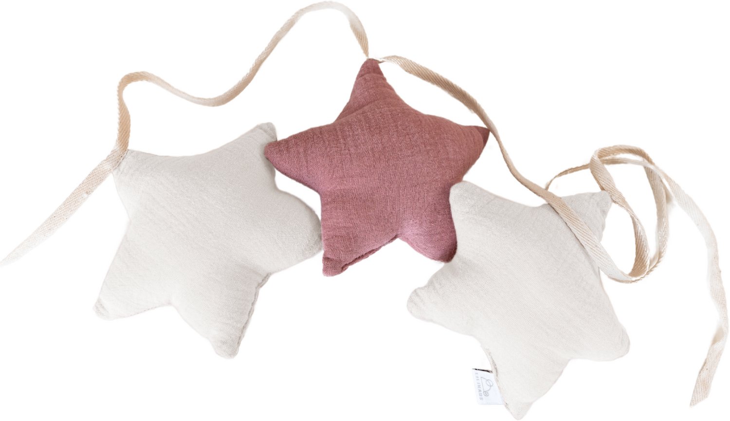 LILIMAUS Sterren slinger kinderkamer - stoffen slinger van mousseline katoen - 300 cm - roze en wit