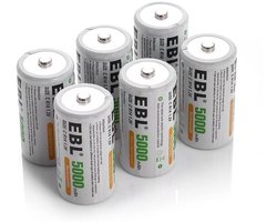 Oplaadbare C-batterijen 5000mAh - set van 6 Ni-MH C-cellen