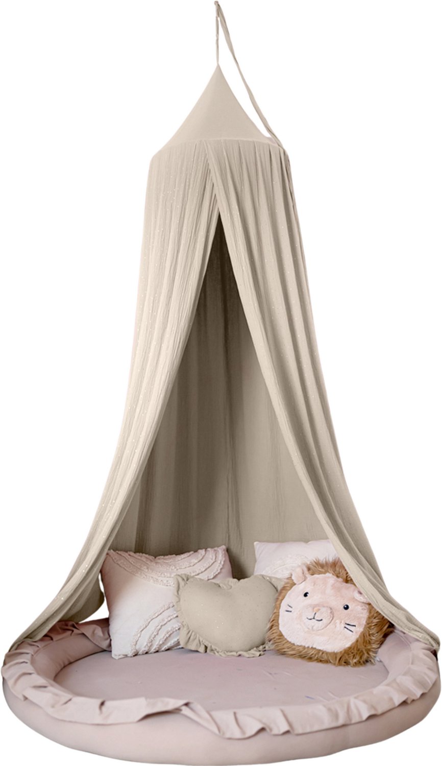 LILIMAUS Klamboe baby met gouden details - bedhemel en hemeltje kinderkamer - mousseline katoen - 245 cm - lichtbeige