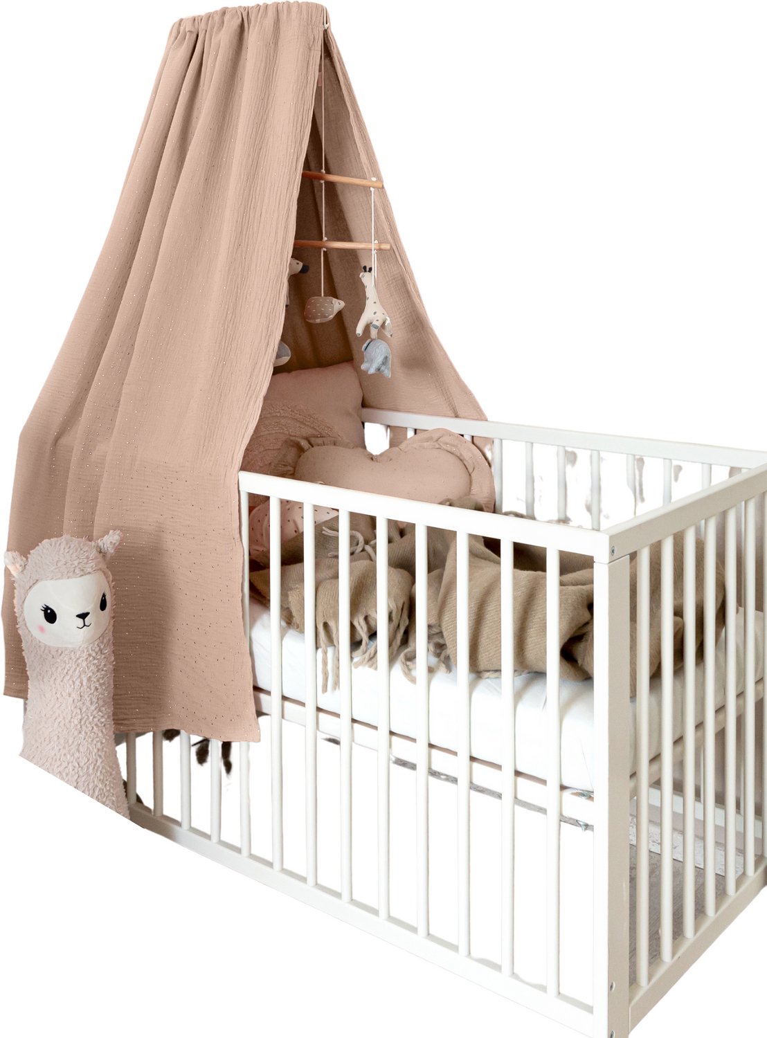 LILIMAUS Klamboe voor ledikant met gouden details - hemeltje babybed - mousseline katoen - 140 cm - zachtroze