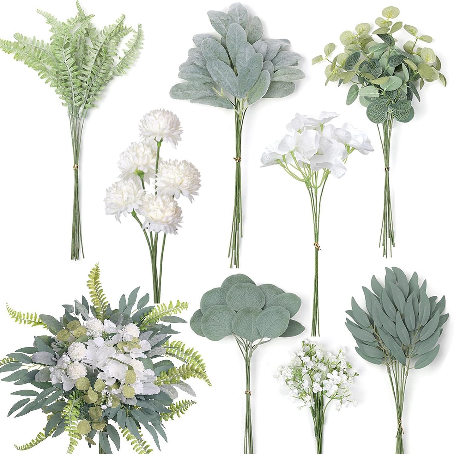 65 Stuks Kunstmatige Takken en Bloemen Set - Witte Decoratie