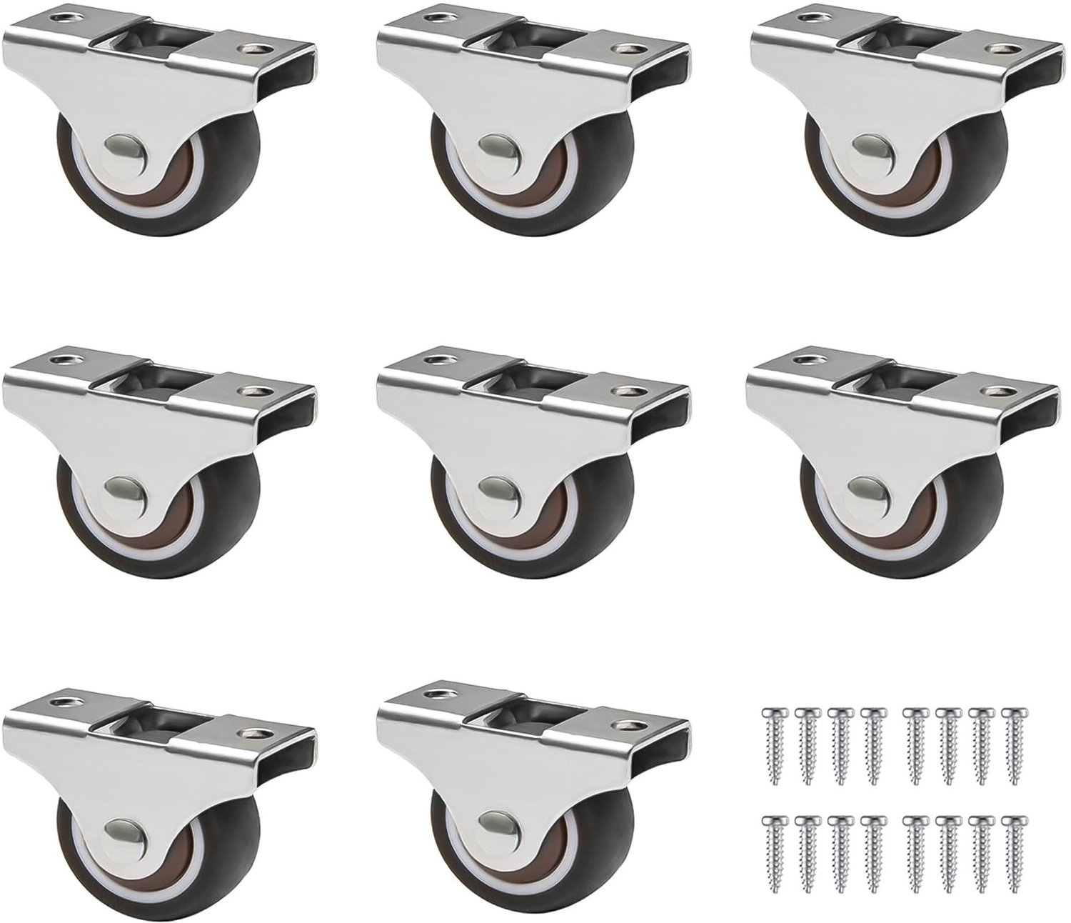 8 Stuks Stille Meubelwielen 25 mm - Kogelgelagerd en Laag Profiel