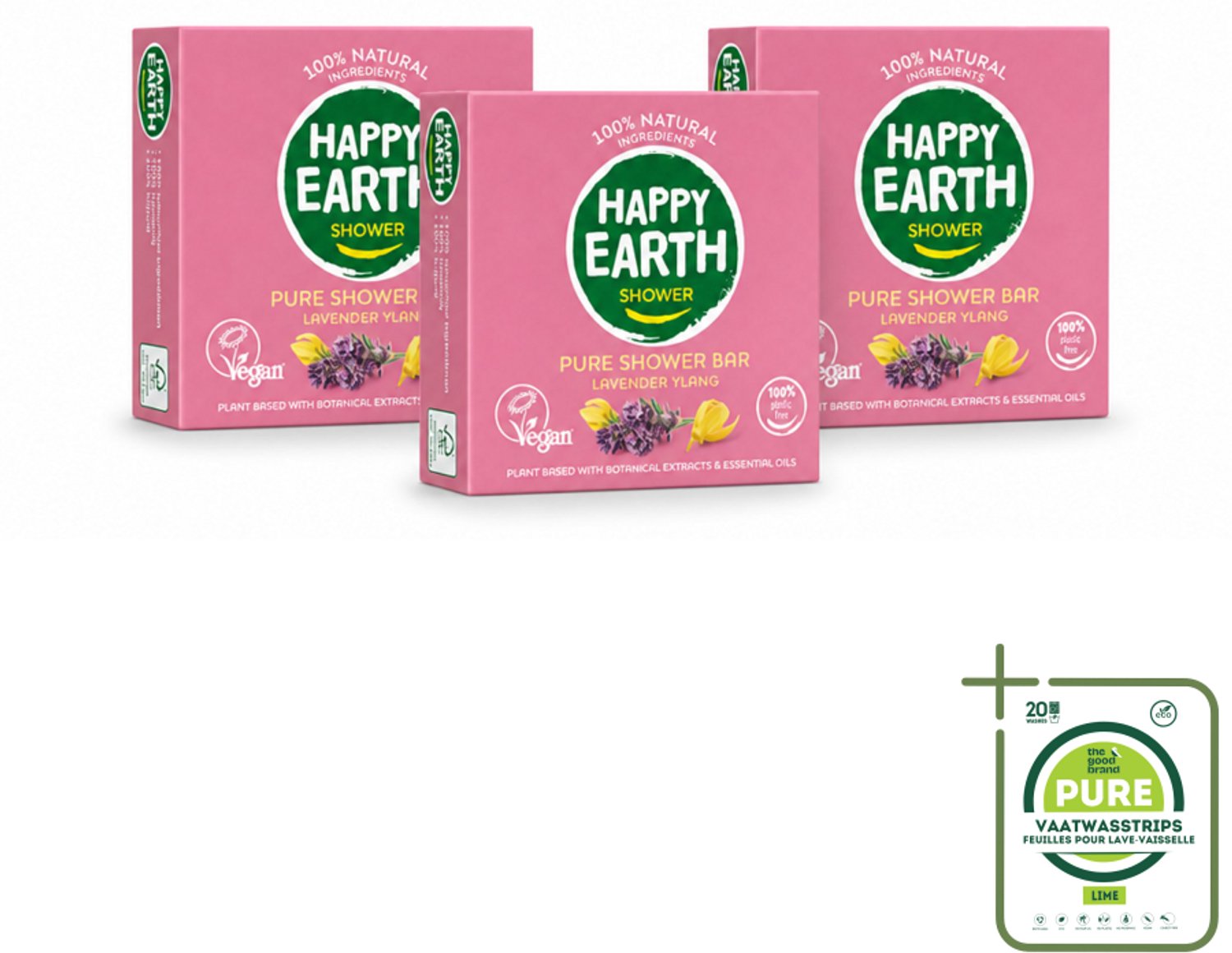 3 x Happy Earth – Shower Bar – 100% Natuurlijk Lavender Ylang – 90 g - Grootverpakking - Vaatwasstrips - Douchegel - Natuurlijke Douchegel - Lavendel - Ylang-ylang - Sheaboter